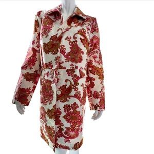 Women’s White XL Cotton Coat Pink Green PRINT mid-length VINTAGE Willi Smith